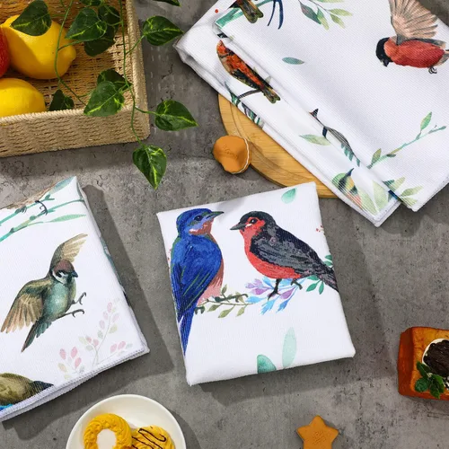 Vista 7 de Frienda Juego de 4 paños de cocina cardenales decorativos para platos de 24 x 16 pulgadas, juego de paños de baño con lazo para colgar, absorbente