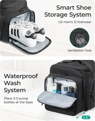 Vista 7 de BAGSMART Bolsa táctica de gimnasio para hombres, bolsa de lona de 22 litros para viajes con compartimento para zapatos, mochila táctica 4 en 1