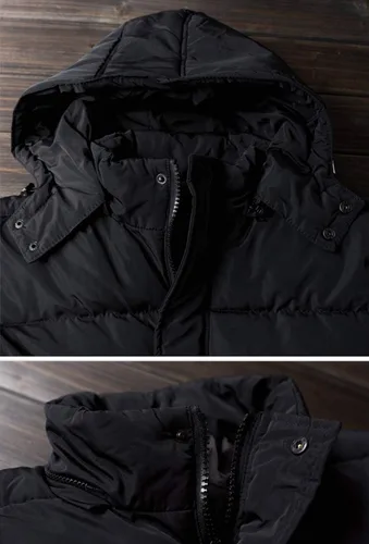 Vista 4 de chouyatou Abrigo largo de invierno con capucha extraíble para hombre