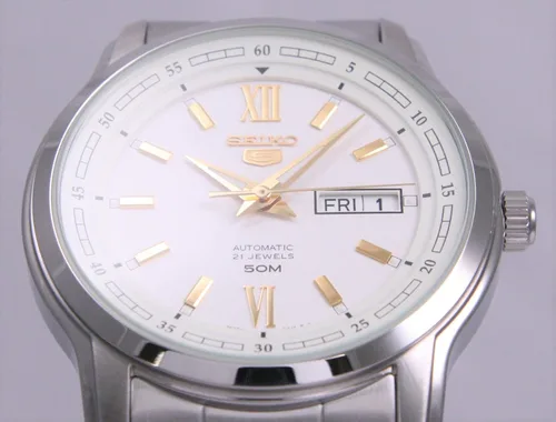 Vista 6 de Seiko 5 SNKP15 K1 - Reloj analógico automático para hombre color plateado y blanco