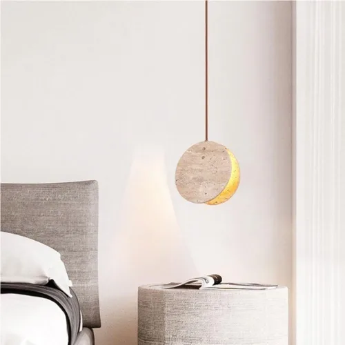 Vista 5 de Farmhouse Pendant Lights Fixtures Mini Natural Yellow Travertine Hanging Lamp Japanese Wabi-Sabi Height Adjustable Chandelier for Living Room