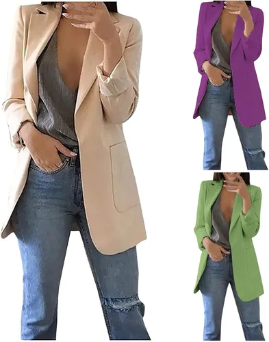 Vista 6 de Chaquetas tipo blazer para mujer, chaqueta de cárdigan de moda con frente abierto, chaqueta casual de manga larga para el trabajo y la oficina