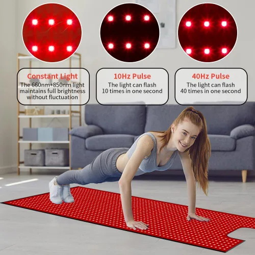 Vista 4 de Alfombrilla de terapia de luz roja para alivio del dolor corporal, almohadilla de terapia de luz roja 660nm y 850nm luz infrarroja cercana 2520 LED