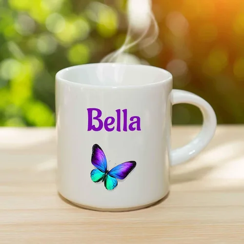 Vista 3 de Bella Taza de café – Taza de cerámica personalizada de mariposa con nombre, taza personalizada, regalo personalizado de cumpleaños/Navidad, regalo