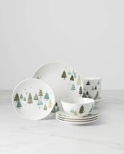 Vista 5 de Lenox 893565 Balsam Lane - Juego de vajilla de 12 piezas, verde, Navidad, alojamiento navideño