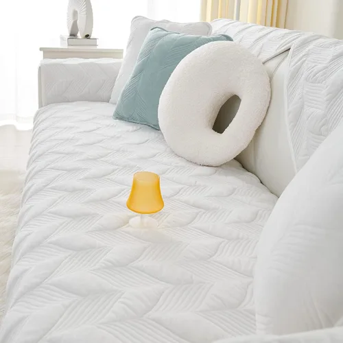 Vista 4 de Funda para sofá, de terciopelo suave, acolchada, para sofá seccional, funda antideslizante para perros, gatos, niños, sofá biplaza reclinable Blanco