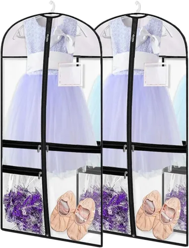 Vista 9 de Bolsa de ropa transparente para disfraz de baile, bolsa de ropa de 39 pulgadas para competiciones de baile, funda de ropa colgante para niños