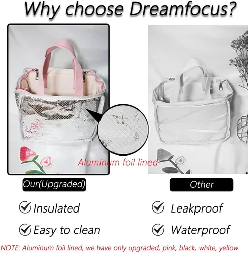 Vista 2 de Dreamfocus Bonita bolsa de almuerzo aislada para niñas, gran capacidad, asa y correa, lonchera Kawaii para niños, adolescentes, mujeres, trabajo