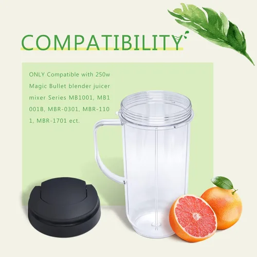 Vista 3 de Paquete de 2 piezas de repuesto para tazas de licuadora Magic Bull, taza alta de 22 onzas con tapa abatible para llevar, piezas de repuesto