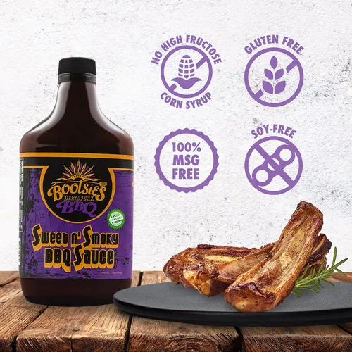 Vista 6 de Salsa de barbacoa Sweet n' Smoky, condimento para barbacoa con miel, salsa picante y chile en polvo, salsa de carne sin gluten, 17 onzas - Bootsie's