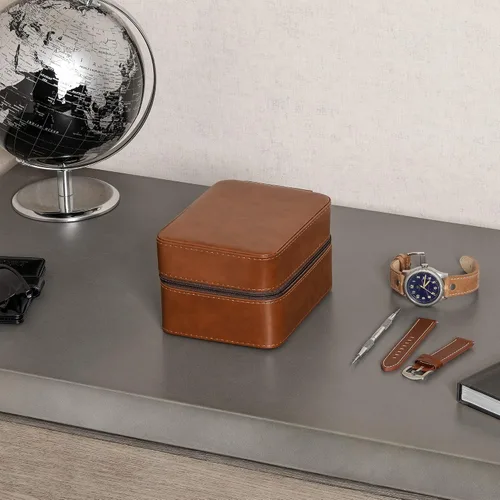 Vista 7 de Juego de regalo Caja de reloj de cuero con 12 ranuras con cajón de valet y funda de viaje para 5 relojes a juego, organizador de exhibición
