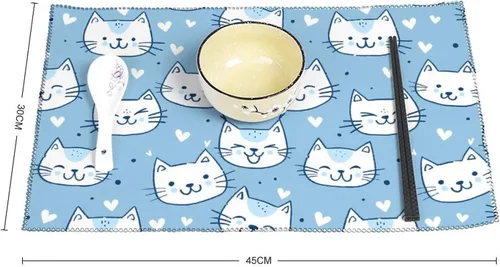 Vista 2 de Cute Light Blue Cat Placemats Set of 6 Resistant Table Mats Washable Place Mats for Dinner Party Table Decoration