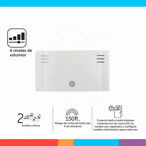 Vista 2 de GE Kit de Timbre Inalámbrico, Receptor que Funciona con Batería, 1 Timbre de Puerta con Botón Pulsador, 2 Melodías, 4 Niveles de Volumen campanilla