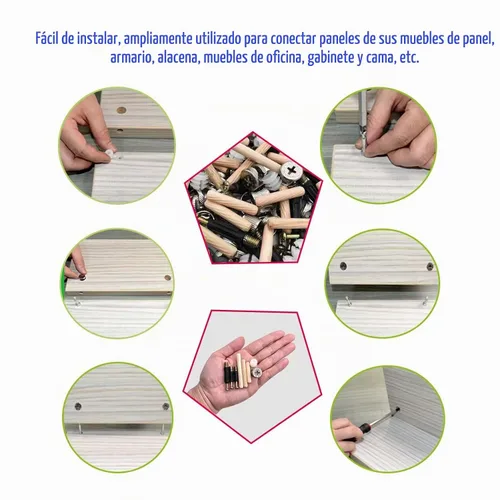 Vista 6 de 300 piezas 3 en 1 de accesorios de conexión de muebles, kit de cierre de leva, montaje de leva y pasadores de madera y cerraduras de leva de tuerca