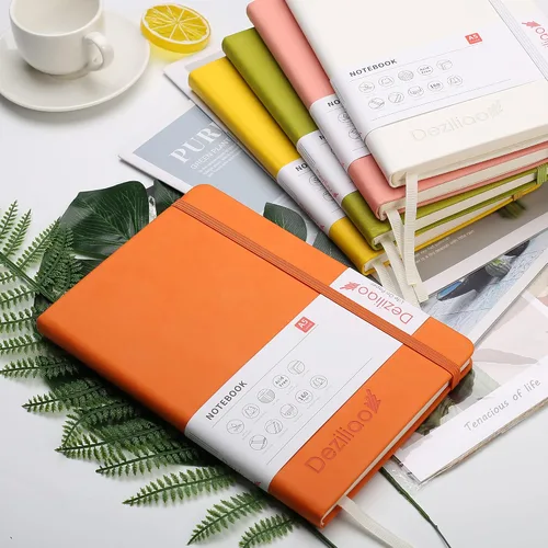 Vista 2 de Cuaderno de tapa dura de 160 páginas, cuadernos a rayas para el trabajo, papel grueso prémium de 100 GSM, con bolsillo, tamaño mediano de 5.7 x 8.4