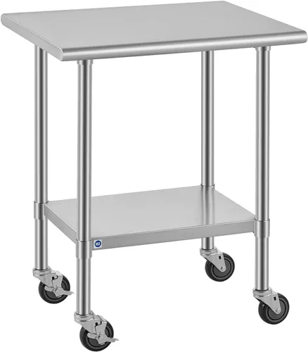 Vista 95 de ROCKPOINT Mesa de acero inoxidable para preparación y trabajo, 14x24 pulgadas; mesa de cocina comercial de metal NSF resistente con estante inferior