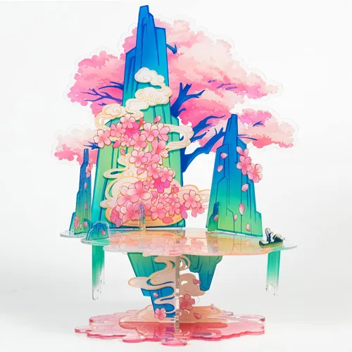 Vista 3 de MU Rompecabezas de metal 3D Peach Blossom Palace Fairyland, kit de modelo para adultos para construir base, kit de bricolaje para regalo