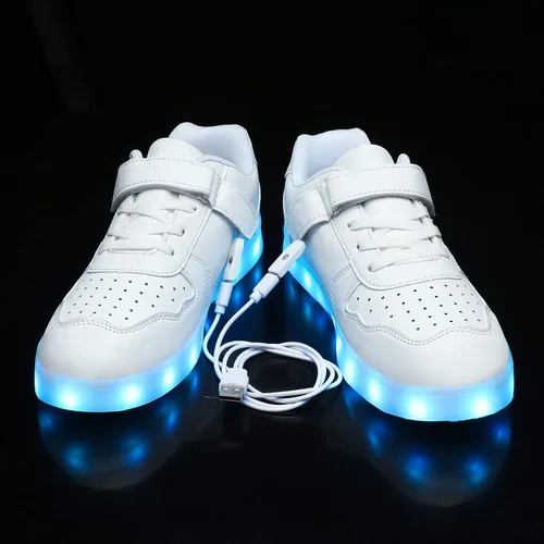 Vista 4 de Wooowyet Kids LED Sneakers for Boys Hook&Loop Low Light Up Shoes LED Girls USB Recharging