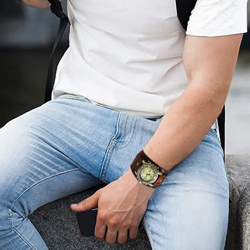 Vista 7 de Reloj para hombre, reloj punk para hombre, reloj punk para hombre, reloj retro de moda punk hip-hop de cuero para hombre