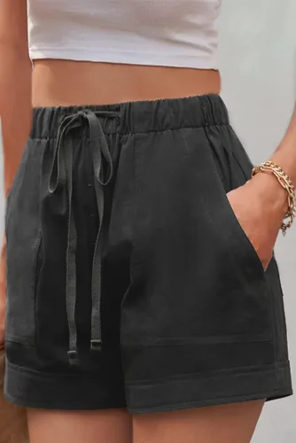 Vista 3 de Lopie Pantalones cortos casuales de verano para mujer, de algodón, cómodos, con cordón, cintura elástica, bolsillos, para descansar