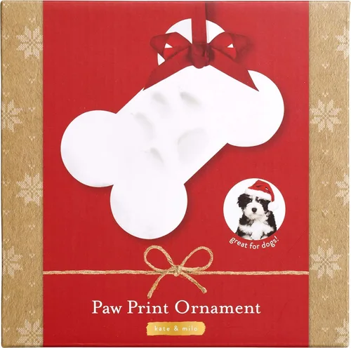 Vista 9 de Kate & Milo Adorno de hueso con estampado de pata de Navidad, recuerdo navideño para mascotas, blanco Pet-Safe Clay, No-Mix or Bake DIY Keepsake