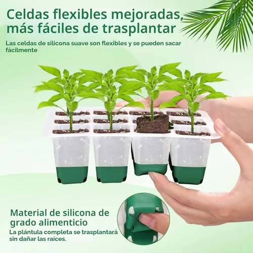 Vista 3 de Bandeja de inicio de semillas reutilizable, paquete de 4 unidades de silicona para iniciar semillas de plantas con cúpula y tapa ajustables