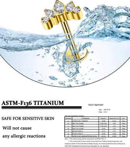 Vista 4 de 20G 18G 16G Astm F136 - Aretes de titanio sin rosca con parte trasera plana, tragus hélice, caracola, piercing, nariz, labio, hélice, cartílago