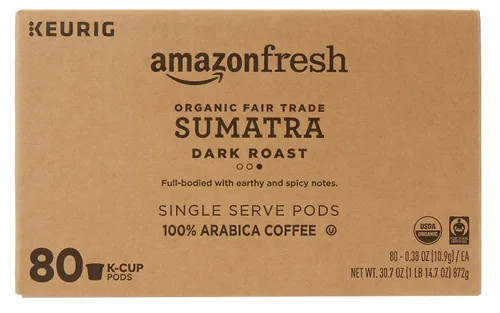 Vista 2 de AmazonFresh - K-Cups orgánicos de comercio justo, 80 unidades, tostado oscuro Sumatra, compatible con cafetera Keurig K-Cup