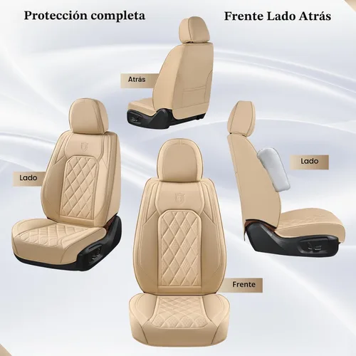 Vista 7 de Coverado Fundas de Asientos Delanteros, Funda de Asiento de Cuero Sintético de Lujo Impermeable, Protector de Asiento de Coche Beige, Funda