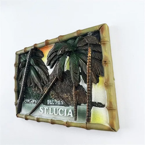 Vista 4 de Pitons St.Lucia - Imán para nevera, recuerdo de viaje, decoración de nevera, calcomanía magnética 3D, colección artesanal pintada a mano