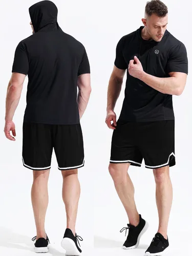 Vista 6 de Neleus - Camiseta sin mangas deportiva Dry Fit para correr con capucha