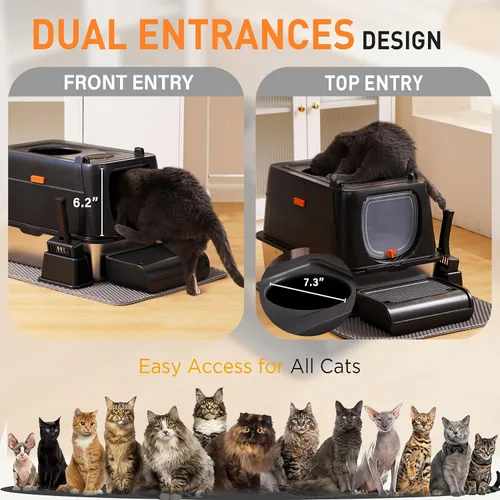 Vista 5 de Citylife - Caja de arena para gatos de acero inoxidable con tapa, entrada frontal y superior, caja de arena de metal extra grande con pala