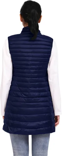 Vista 2 de ELFJOY Chaleco largo acolchado para mujer, chaleco de plumón largo ultraligero con cuello alto, chalecos negros para mujer, ropa de abrigo