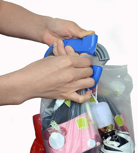 Vista 2 de Paquete de 2 bolsas de comestibles, bolsa de plástico, asa de transporte, soporte para bolsa de compras (color aleatorio)
