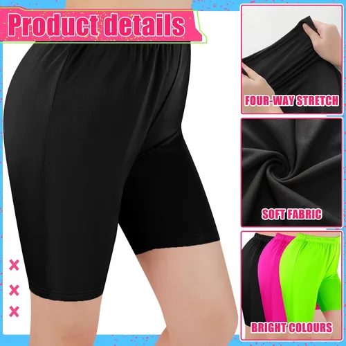Vista 3 de Chuarry 3 piezas de pantalones cortos de yoga activos para mujer de los años 80, pantalones cortos brillantes de neón de cintura alta, pantalones