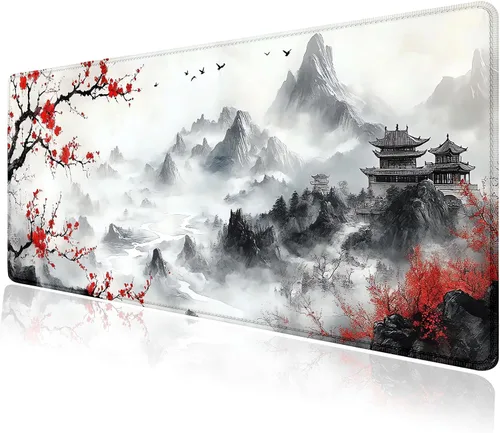 Vista 18 de Alfombrilla grande para mouse, tapete de escritorio para teclado de computadora, base de goma antideslizante, impermeable con bordes cosidos