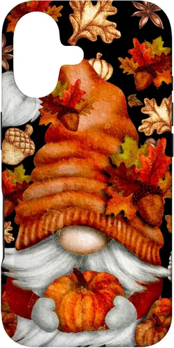 Vista 32 de iPhone 13 Lindo gnomo de Acción de Gracias calabaza otoño árbol otoño hojas caso