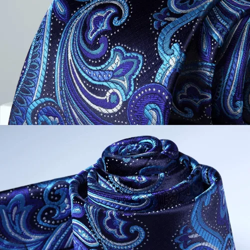 Vista 220 de HISDERN Corbatas para hombre, corbata de cachemira y bolsillo cuadrado tejido clásico floral para hombre, corbata de fiesta de boda