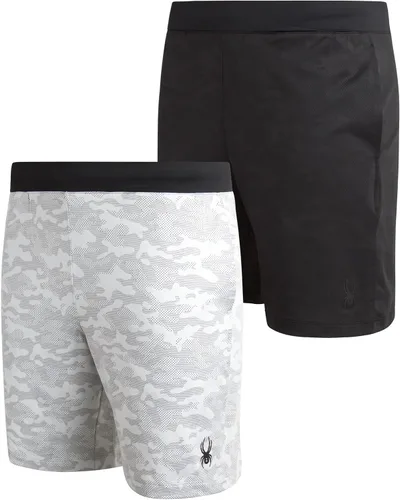 Vista 3 de Spyder Pantalones cortos deportivos para hombre, paquete de 2 pantalones cortos de baloncesto ligeros de camuflaje (S-XL)