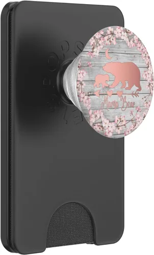 Vista 7 de Cherry Blossoms Rose Pink Mama Bear One Cub Vintage Gray PopSockets Grip and Stand para teléfonos y tabletas, Negro