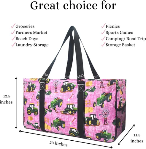 Vista 389 de NGIL Bolsa de comestibles reutilizable extra grande plegable de gran tamaño para comestibles, almacenamiento, picnic, playa, Estampado