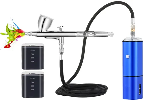 Vista 10 de Kit de aerógrafo Casubaris con compresor, kit de aerógrafo portátil recargable sin cable, pluma de aerógrafo de doble acción con parada automática