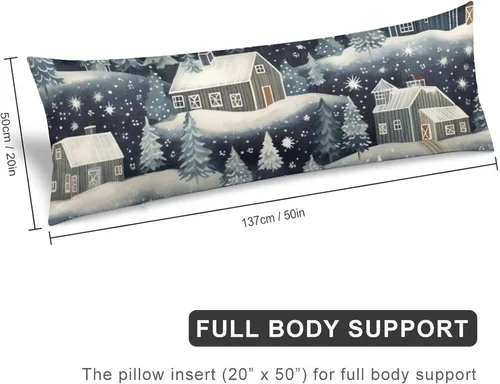 Vista 2 de Snowy Barn Winter Scene - Funda de almohada corporal de 20 x 54 pulgadas, funda de almohada larga para cama de vacaciones de invierno, funda