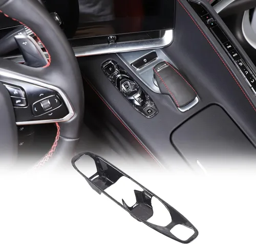 Vista 9 de Daeiclru Cubierta de panel de botón de palanca de cambios de fibra de carbono real compatible con Chevrolet Corvette C8 2020-2023, accesorios