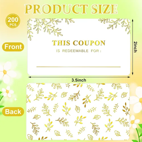 Vista 2 de Kosiz 200 tarjetas de cupón en blanco, certificados de regalo para pequeñas empresas, 3.5 x 2 tarjetas de cupón de canje de bricolaje Cupón