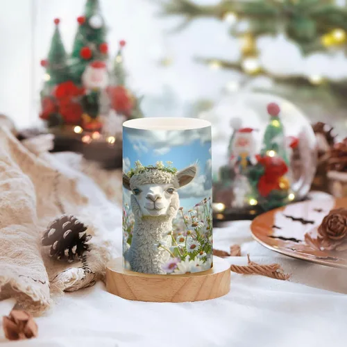 Vista 5 de Velas de llama alpaca en margaritas sin llama parpadeantes florales que funcionan con pilas con temporizador remoto, velas votivas LED de pilar