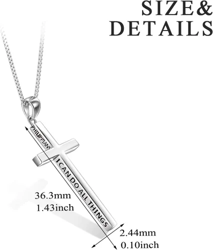 Vista 3 de POPLYKE Collar con cruz de plata de ley 925 Filipenses 413 "I Can Do All The Things", collar inspirador para mujeres y hombres, 20+2 pulgadas
