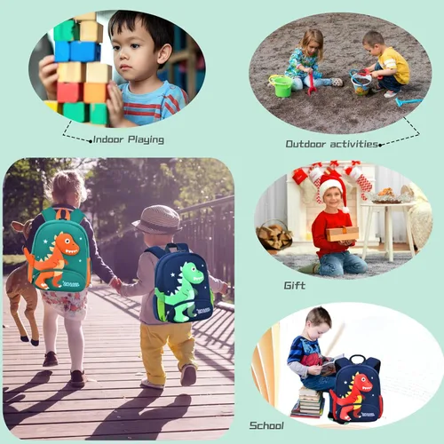 Vista 7 de Mochila de dinosaurio antipérdida para niños y niñas con correa de seguridad, B-azul+verde oscuro, Mochilas Daypack