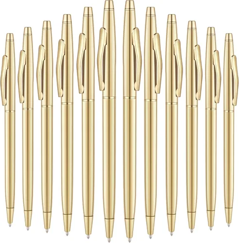 Vista 8 de Unibene Paquete de 6 bolígrafos dorados delgados de tinta negra de 0.039 in, tinta negra, bonito regalo para estudiantes de oficina, negocios