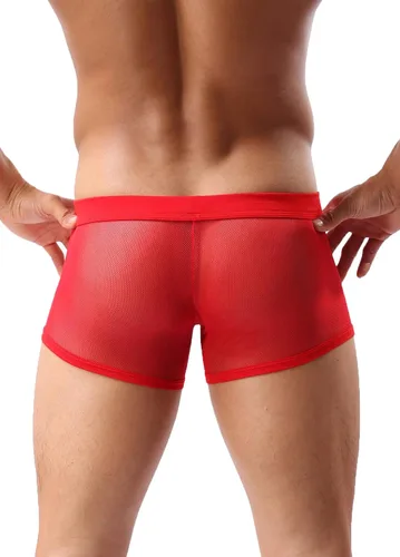Vista 3 de Calzoncillos tipo bóxer de malla transpirable para hombre, lencería hueca transparente